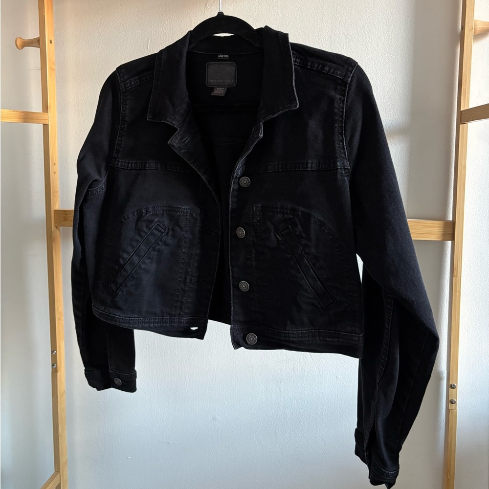 American Eagle Outfitters Black Cropped Jean Jacket